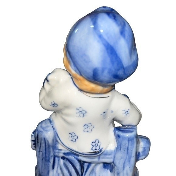 Vintage Porcelain Hand-painted Figurine Redhead Boy on Bench Playing Mandolin - Picture 8 of 12